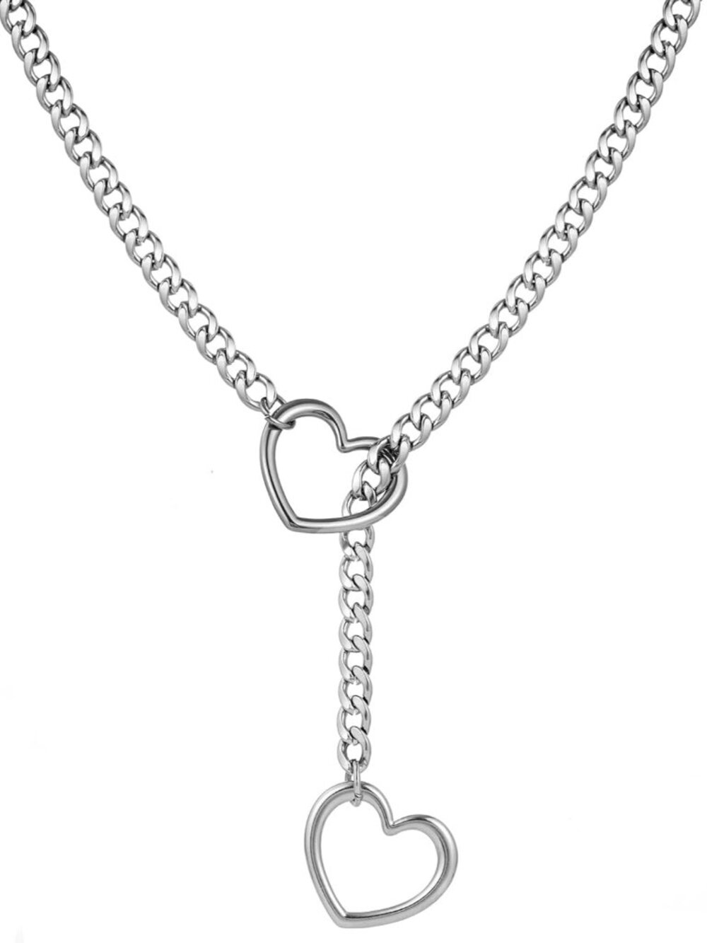 Heart Slip Chain Necklaces for Women,Stainless Steel O-Ring Adjustable Lariat Y-